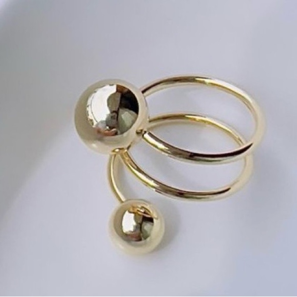 Gold Tone Rhodium Round Ball Adjustable Ring